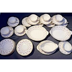 Vtg Theodore Haviland NY Wilton Pink Roses Gold Accent Set 38 Piece Cups Plates